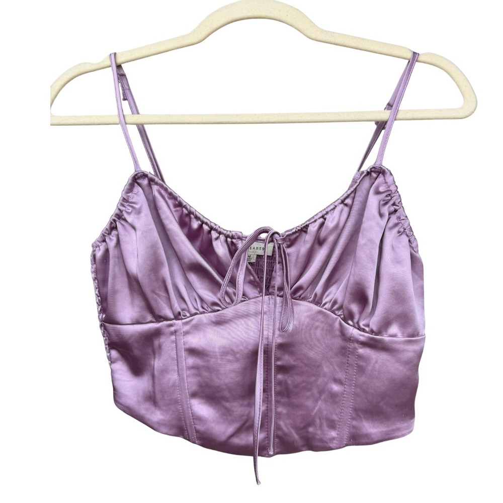 LA Hearts Lavender Satin Corset Cami Womens Medium Y2K Coquette Tie Front